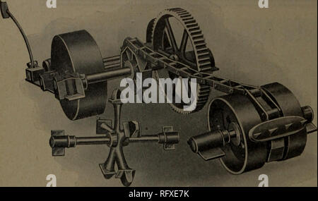 . Kanadische Forstindustrie Juli-Dezember 1919. Holzschlag; Wälder und Forstwirtschaft; Wald; Wald - zellstoffindustrie; Holz verarbeitenden Industrien. 74 KANADA LUMBERMAN UND WOODWORKER Juli 1, 1919 Das Protokoll Jack für schwere Arbeiten. Neue Doppel Powered Anmelden Jack'' hc begleitenden Abbildung gibt eine richtige Vorstellung unserer neuen Double Power Jack, für das Schleppen schwerer Holz in Sägewerken konzipiert. Gang - Das große Zahnrad ist 36 in. Durchmesser, mit 72 Zähnen, 4 in., und Ij/^. Tonhöhe. Ritzel auf der Zwischenwelle hat 13 Zähne, 4 in. Gesicht und 1^im Rastermaß. Papier Reibung ist 10 in. Durchmesser und 10 in. Stockfoto