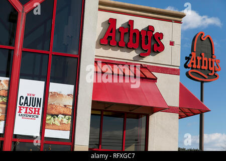 Ein logo Zeichen außerhalb des Arby fast-food-restaurant Lage in Chambersburg, Pennsylvania am 25. Januar 2019. Stockfoto