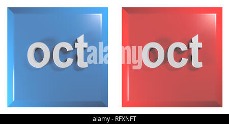 Blau und Rot Paar quadratische Tasten OKTOBER - 3D Rendering illustration Stockfoto