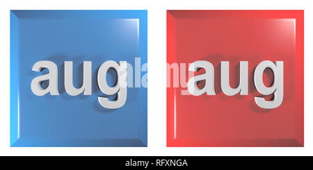 Blau und Rot Paar quadratische Tasten AUGUST - 3D Rendering illustration Stockfoto