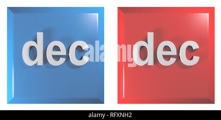 Blau und Rot Paar quadratische Tasten DEZEMBER - 3D Rendering illustration Stockfoto