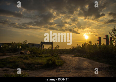 Sonnenaufgang in den Ruinen Szene Stockfoto