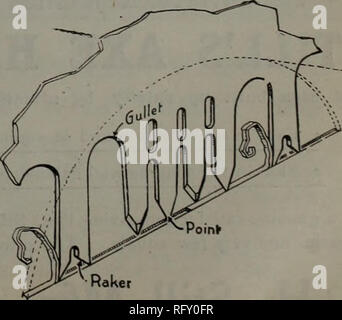 . Kanadische Forstindustrie 1911. Holzschlag; Wälder und Forstwirtschaft; Wald; Wald - zellstoffindustrie; Holz verarbeitenden Industrien. Â Raker Warum Atkins Sterling Sägen laufen kostenlos und einfach Sägen, die auf "Set" für das Spiel verlassen haben ihren Weg durch das Holz zu reißen, wie das Bild auf der linken Seite. Die Zähne sind auf beiden Seiten und Rattern und Stick und Binden und zerreißen. Das ist der Grund, warum Holz sägen manchmal solche harten Arbeit betrachtet wird. Das ist der Grund, warum häufig Boden sa s kann nicht schnell laufen oder einfach ziehen. ATKINS SEGMENT-CROSS-CUT Sägeblätter sind dünnste in der Mitte der Rückseite Stockfoto