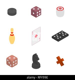 Einstellen des Spiels Symbole. Artikel Domino zu spielen, Schach, Würfel, Spielsteine und Lotto. Flache isometrische 3D-Stil, Vector Illustration. Stock Vektor