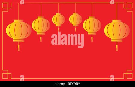Chinesisch traditionell roten Hintergrund und goldene Laternen mit Platz kopieren Stock Vektor