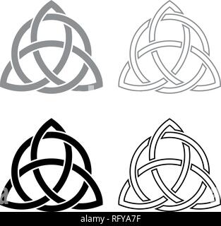 Triquetra im Kreis Trikvetr Knoten Form Trinity knot Icon Set Grau Schwarz Vektor skizziere ich Flat Style simple Image Stock Vektor