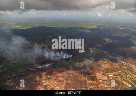 Bird view Bild anzeigen Big Island, Hawaii, an der Volcano National Park nach dem Vulkan Unterbrechung von 2018 Stockfoto