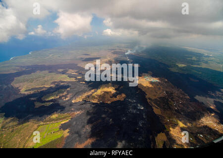 Bird view Bild anzeigen Big Island, Hawaii, an der Volcano National Park nach dem Vulkan Unterbrechung von 2018 Stockfoto