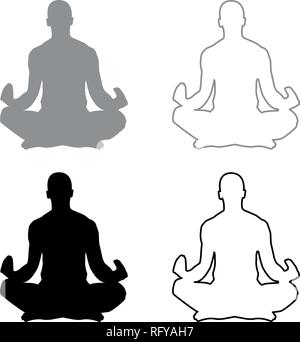 Meditiert man Yoga Symbol Symbol grau schwarz Vektor skizziere ich Flat Style einfach Bild einstellen Stock Vektor
