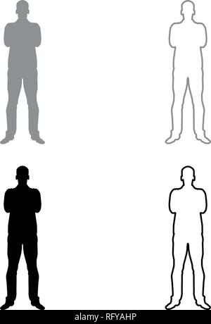 Mann mit verschränkten Armen Vertrauen Konzept business Mann Symbol grau schwarz Vektor skizziere ich Flat Style einfach Bild einstellen Stock Vektor