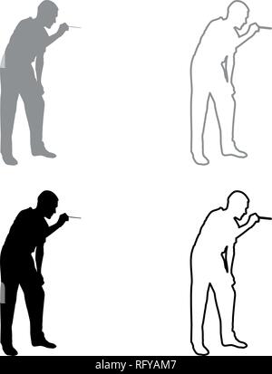 Arzt beugte sich Holding spachtel Kehle Otolaryngologist zu prüfen prüft Kehle Mandeln Symbol grau schwarz Vektor skizziere ich flach eingestellt Stock Vektor