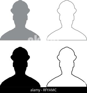 Avatar Bauherr Architekt Ingenieur in Helm auf das Symbol set Grau Schwarz Vektor skizziere ich Flat Style simple Image Stock Vektor