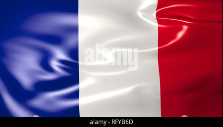 Frankreich Fahne im Wind. 3D-Darstellung. Paris, Lyon, Marseille, Toulouse, Nizza Stockfoto