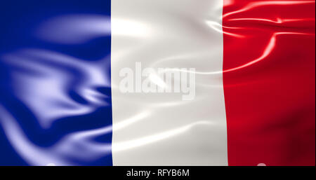 Frankreich Fahne im Wind. 3D-Darstellung. Paris, Lyon, Marseille, Toulouse, Nizza Stockfoto