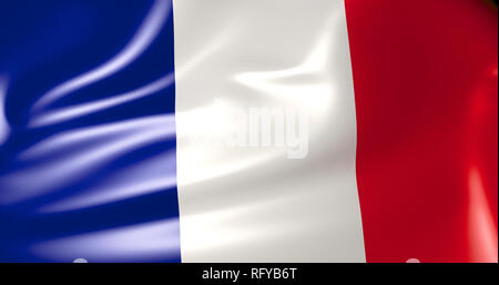 Frankreich Fahne im Wind. 3D-Darstellung. Paris, Lyon, Marseille, Toulouse, Nizza Stockfoto