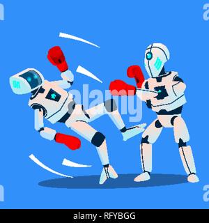 Zwei Roboter Boxen auf Ring Vektor. Isolierte Abbildung Stock Vektor
