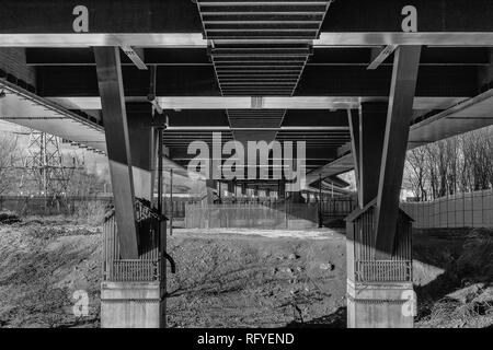 Die tinsley Viadukt, der Anschlussstelle 34 der Autobahn M1, Sheffield, South Yorkshire, Großbritannien Stockfoto
