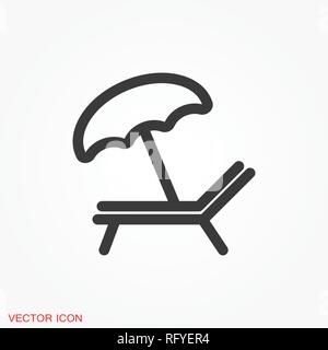 Liegestuhl mit Sonnenschirm Flachbild-Symbol. Cartoon Vector