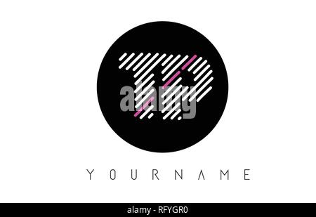 TP Schreiben Logo Design mit weißen Linien und schwarzen Kreis Vector Illustration Stock Vektor