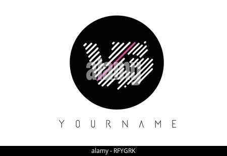VG Schreiben Logo Design mit weißen Linien und schwarzen Kreis Vector Illustration Stock Vektor