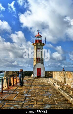 Foz do Douro Leuchtturm, Oporto, Portugal Stockfoto