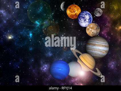 Planeten in der Zeile Solar System in der bunten starry Universe mit Copy space-Elemente dieses Bild von der NASA eingerichtet Stockfoto