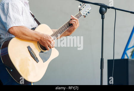 Gitarrist spielt im City Park Jazz Festival auf sonnigen Sommertag Stockfoto