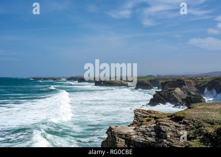 Geolog ical Formationen Am Strand der Kathedralen in Ribadeo Stockfoto