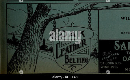 . Kanadische Forstindustrie 1910. Holzschlag; Wälder und Forstwirtschaft; Wald; Wald - zellstoffindustrie; Holz verarbeitenden Industrien. Testen Sie es versuchen Sie es einmal. Und sie werden nie verwenden. Für nasse oder trockene Arbeit einzige kanadische Agenten: Der kanadische FAIRBANKS UNTERNEHMEN. Begrenzte Fairbanks Skalen - Fairbanks Morse Gasmotoren Montreal, St. John, Toronto, Winnipeg, Calgary, Vancouver. VifILL/YOVJ senden Sie uns eine Spezifikation Ihres BELTING Anforderungen. Etwas von Interesse, Ihnen zu erzählen. SA DLE R^flAWO rjk ST. John N.B.: WINNIPEG GERBER ICH HERSTELLER VON EICHE LEDER TREIBRIEMEN FABRIKEN MONTREAL TORONTO Stockfoto