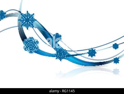 Hellen blauen Wellen und Schneeflocken abstrakte Weihnachten Hintergrund Stock Vektor