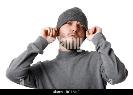 Portrait von trendigen bärtigen Kerl trägt Hut. hipster Style Stockfoto