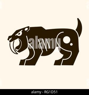Wütend Säbelzahntiger. Prähistorischen Ära. Vektor logo Stock Vektor