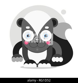 Adorable cartoon Skunk sitzen auf einem weißen Hintergrund. Vector Illustration Stock Vektor