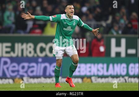 Bremen, Deutschland. 26 Jan, 2019. firo: 26.01.2019, Fußball, 1.Bundesliga, Saison 2018/2019 SV Werder Bremen - SG Eintracht Frankfurt 2:2 Maximilian Eggestein, Geste | Quelle: dpa/Alamy leben Nachrichten Stockfoto