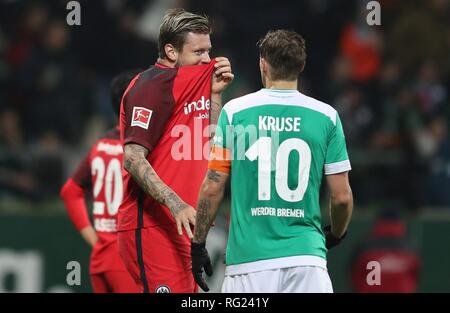 Bremen, Deutschland. 26 Jan, 2019. firo: 26.01.2019, Fußball, 1.Bundesliga, Saison 2018/2019 SV Werder Bremen - SG Eintracht Frankfurt 2:2 Max Kruse mit Marco Russ | Quelle: dpa/Alamy leben Nachrichten Stockfoto