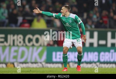 Bremen, Deutschland. 26 Jan, 2019. firo: 26.01.2019, Fußball, 1.Bundesliga, Saison 2018/2019 SV Werder Bremen - SG Eintracht Frankfurt 2:2 Maximilian Eggestein, Geste | Quelle: dpa/Alamy leben Nachrichten Stockfoto