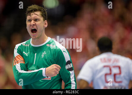 27 Januar 2019, Dänemark, Herning: Handball: WM Finale, Finale, Dänemark - Norwegen. Dänemarks Torhüter Niklas Landin gestikulierte. Foto: Axel Heimken/dpa Stockfoto