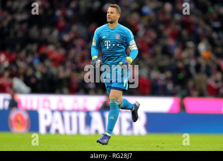 München, Deutschland. 27. Januar 2019. firo: 27.01.2019, Fuvuball, 1.Bundesliga, Saison 2018/2019, FC Bayern München - VFB Stuttgart, Torwart Manuel Neuer, FC Bayern München, München, München München, vollständige Abbildung | Verwendung der weltweiten Kredit: dpa Picture alliance/Alamy leben Nachrichten Stockfoto