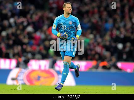 München, Deutschland. 27. Januar 2019. firo: 27.01.2019, Fuvuball, 1.Bundesliga, Saison 2018/2019, FC Bayern München - VFB Stuttgart, Torwart Manuel Neuer, FC Bayern München, München, München München, vollständige Abbildung | Verwendung der weltweiten Kredit: dpa Picture alliance/Alamy leben Nachrichten Stockfoto