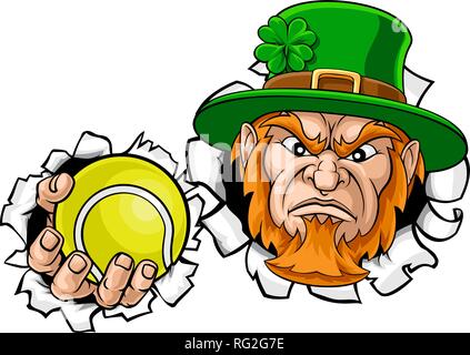 Leprechaun Tennis Maskottchen Ripping Hintergrund Stock Vektor