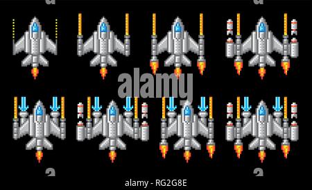 Space Ship Pixel Art video Arcade Game Cartoon Stock Vektor