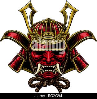 Samurai Maske japanische Shogun Warrior Helm Stock Vektor