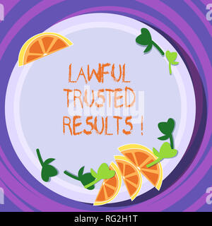 Konzeptionelle Hand schreiben, rechtmäßige vertrauenswürdige Ergebnisse. Business Foto Text schliessen Deal sichern durch Verträge und Abkommen Ausschnitte von geschnittenen Lim Stockfoto