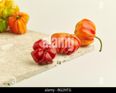 Bunte Scotch Bonnet Chili, Essen still life Foto Stockfoto