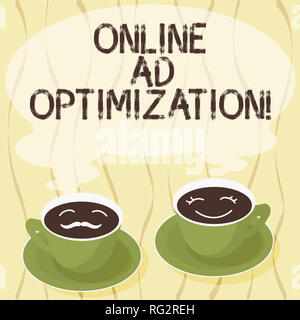 Handschrift text Online Ad Optimierung. Begriff Sinne Verbesserung der perforanalysisce eines Textes PPC Werbung setzt der Tasse Untertasse für Seine und Ihre Stockfoto