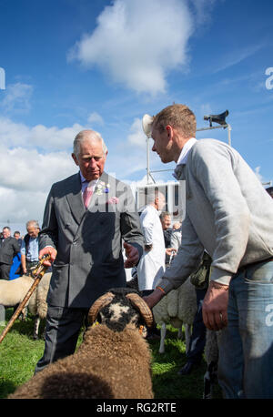 Seine Königliche Hoheit der Prinz von Wales im Gespräch mit Hirten am Westmorland zeigen, Cumbria, 2017. Stockfoto