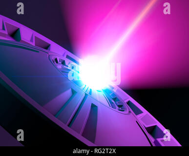 Laserstrahl und Parabel, sci-fi, Science Fiction und Technologie schlagen. Der Lichtstrahl, Kanalisierung von Energien, die Schaffung von Arbeitsplätzen. Photonische Strahl channeling Stockfoto