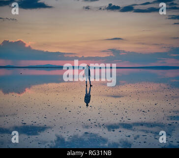 Modell bei Sonnenuntergang, auf der Salt Lake (Tuz Gölü), Türkei. Stockfoto