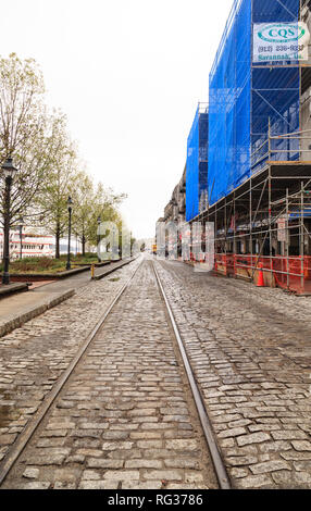 SAVANNAH, Georgia - Januar 8, 2016: Savannah ist die älteste Stadt in Georgien. Von der historischen Architektur und Parks zu den Stränden von Tybee, Savanne Stockfoto