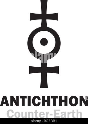 Astrologie Alphabet: ANTICHTHON/Counter-Earth (auch bekannt als: Gloria, Horus, Vulcan) - "Erde", Erde, Analog, hypothetische Planeten. Zeichen/Symbol. Stock Vektor